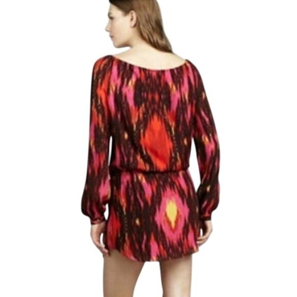 Haute Hippe Silk Ikat Geometric Print Mini Dress Long Sleeve Size Medium - Picture 5 of 8